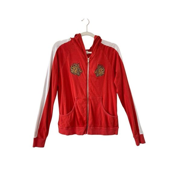 Lauren Moshi Raglan Sleeve Colorblock Full Zip Hoodie Red White Women's Medium - Picture 1 of 9